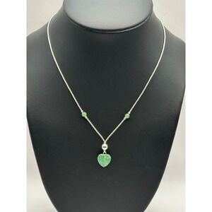 Nephrite‎ Jade Heart Liquid Silver 16" Sterling Silver Necklace
